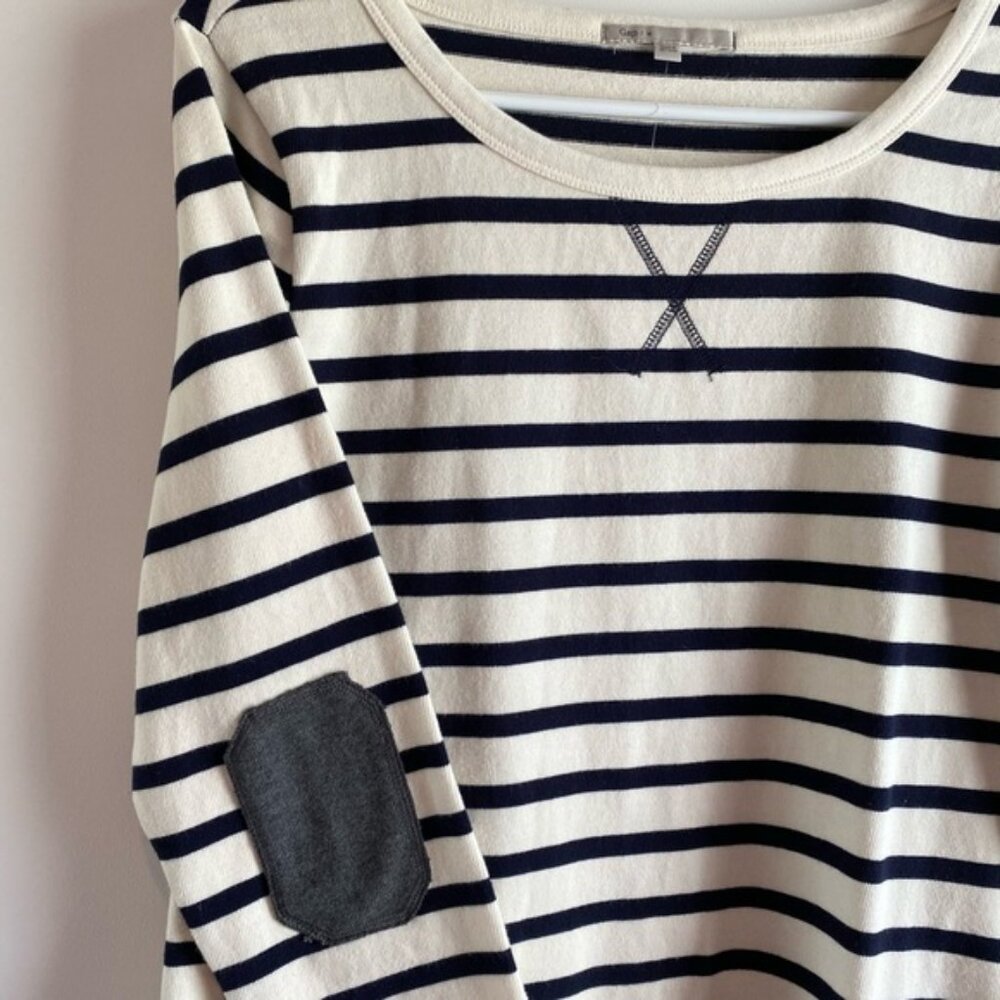 GAP Nautical Pullover ~ 1990's Striped Sailing Top ~ Gray Elbow Patches